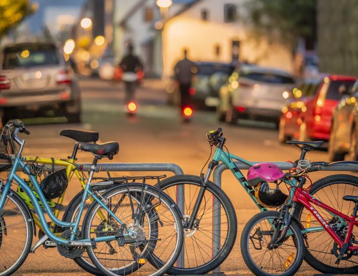 Bicycles on a street in Reykjavík