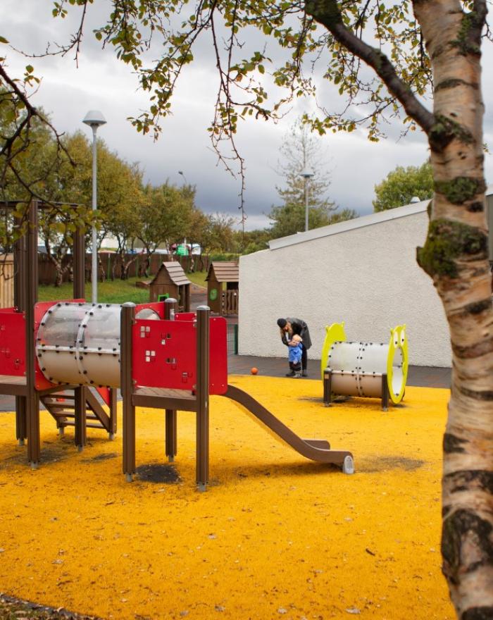 Playground equipment on Vesturborg's grounds.