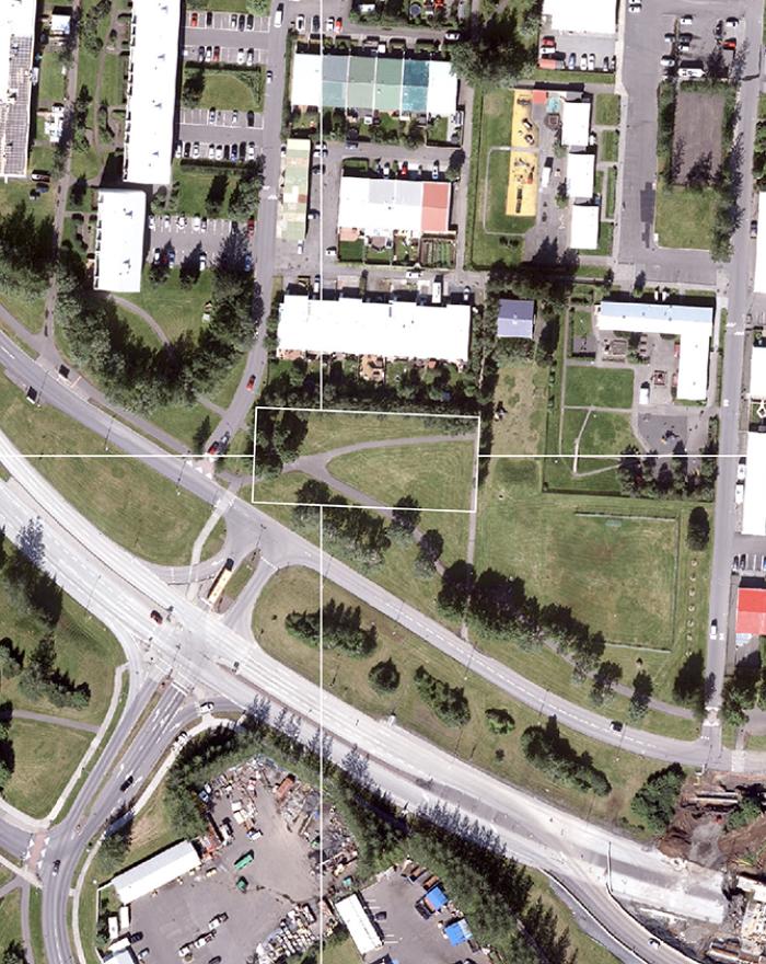 Aerial photo of the lot at Yrsufell in Kópavogur.