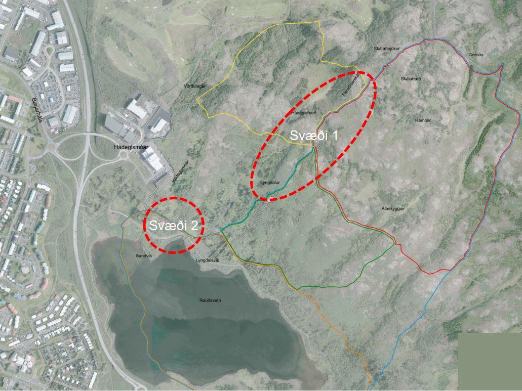 Map of construction areas in Austurheiðar.
