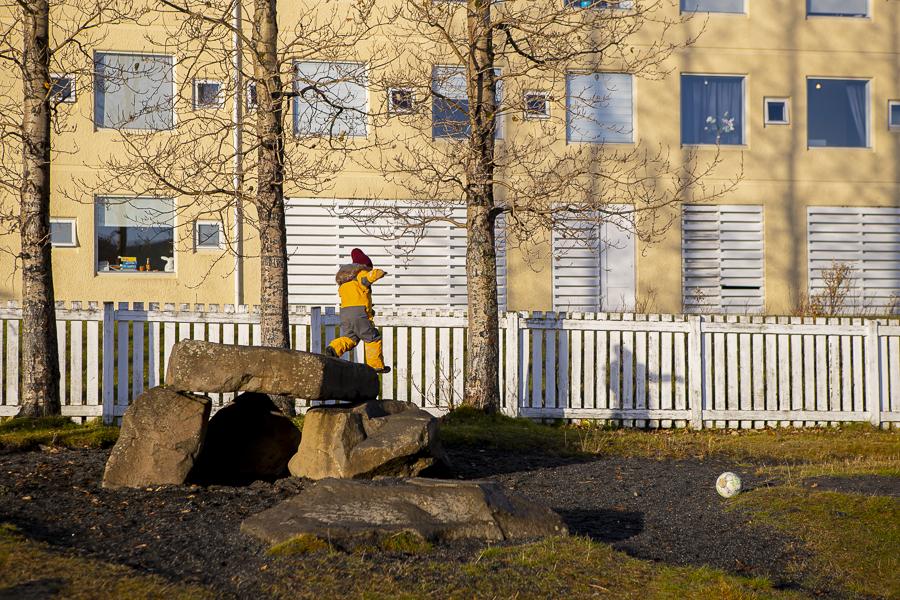 Child playing on the Engjaborg grounds.