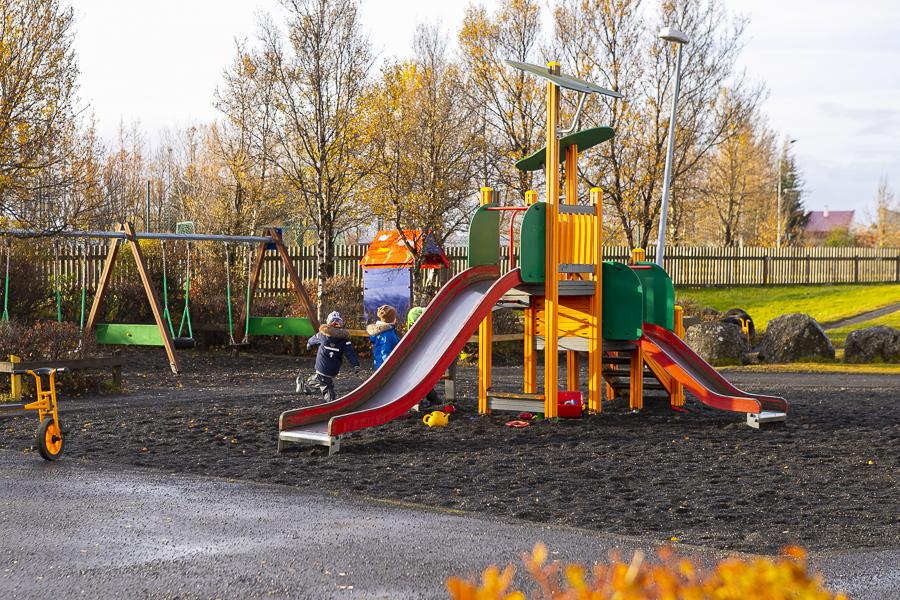 Children and playground equipment on Holt's grounds.