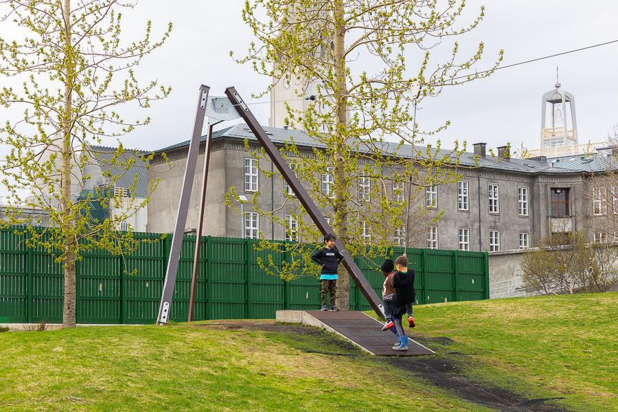 Children playing on a zip line at the Draumaland after-school program