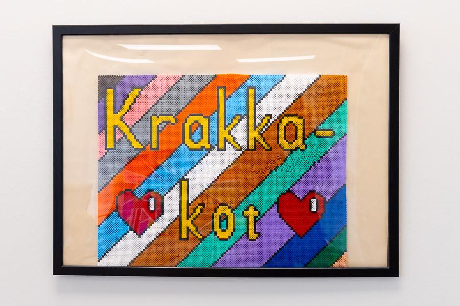 Picture of the word "Krakkakot" and a heart made from Perler beads.