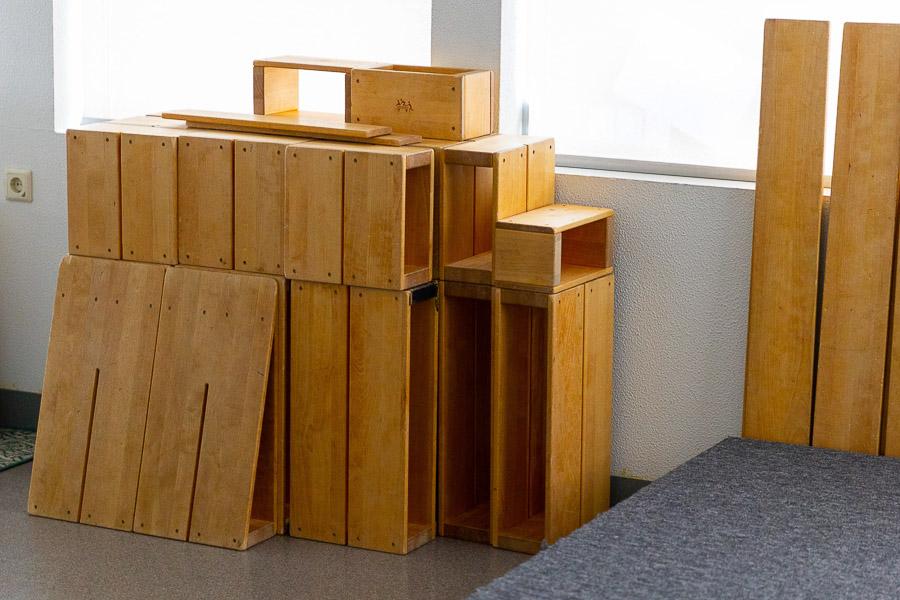 Large wooden blocks in a pile at the Undraland after-school program.