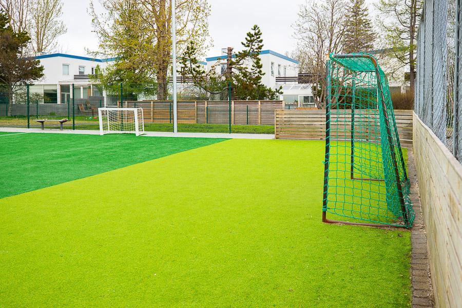 Large soccer field with two goals.
