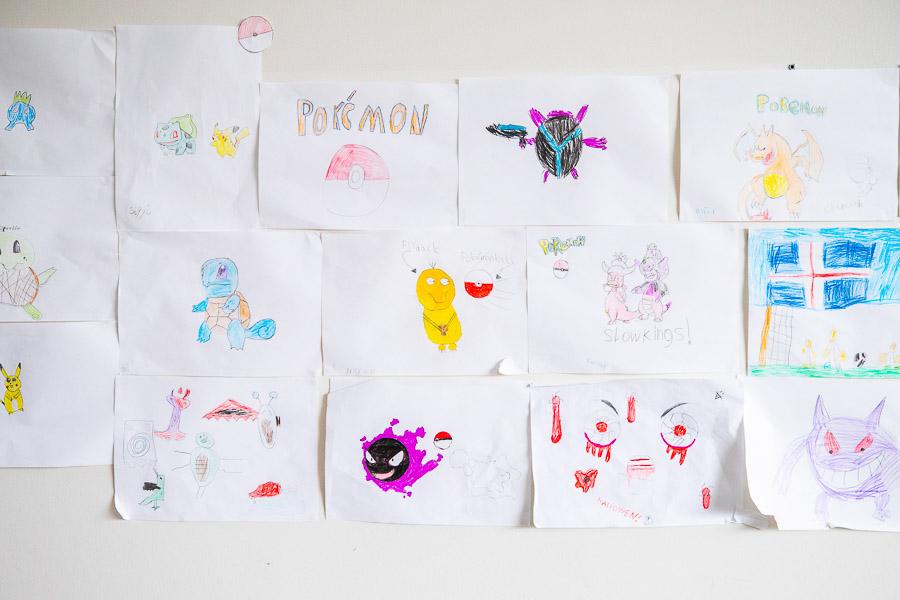 Children's artwork displayed on the wall at Vogasel after-school program