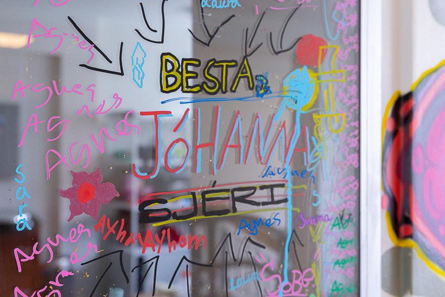 Writing on a glass pane.
