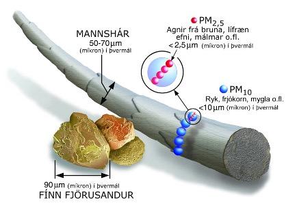 An illustration showing the size of suspended particulates.