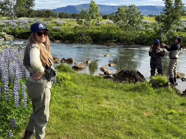 Mayor Hildur Björnsdóttir watches the fishing.