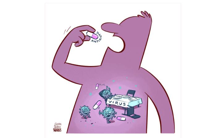 Antibiotics are ineffective against viral infections – artwork by Gatis Sluka