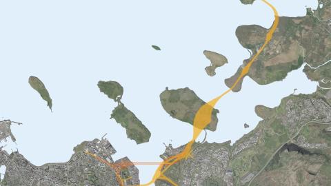 Teikning af mögulegri legu Sundabrautar